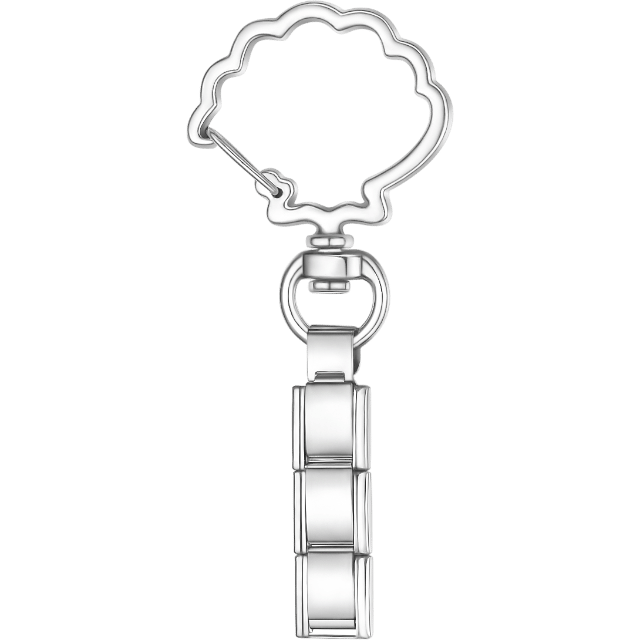 Silver Italian charm key chain with a cloud-shaped clasp at the top and a short segment of blank rectangular links below.